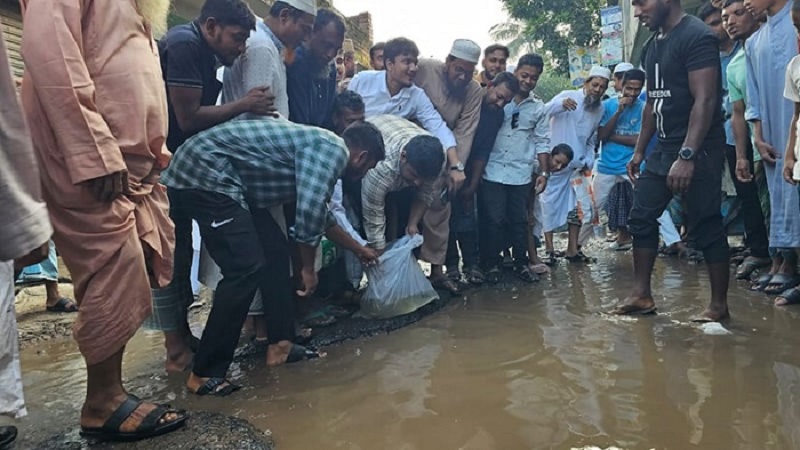 ভাঙা সড়কে জমে থাকা পানিতে মাছ ছেড়ে প্রতিবাদ দেবিদ্বারে হাসনাত আবদুল্লাহর অভিনব কর্মসূচি